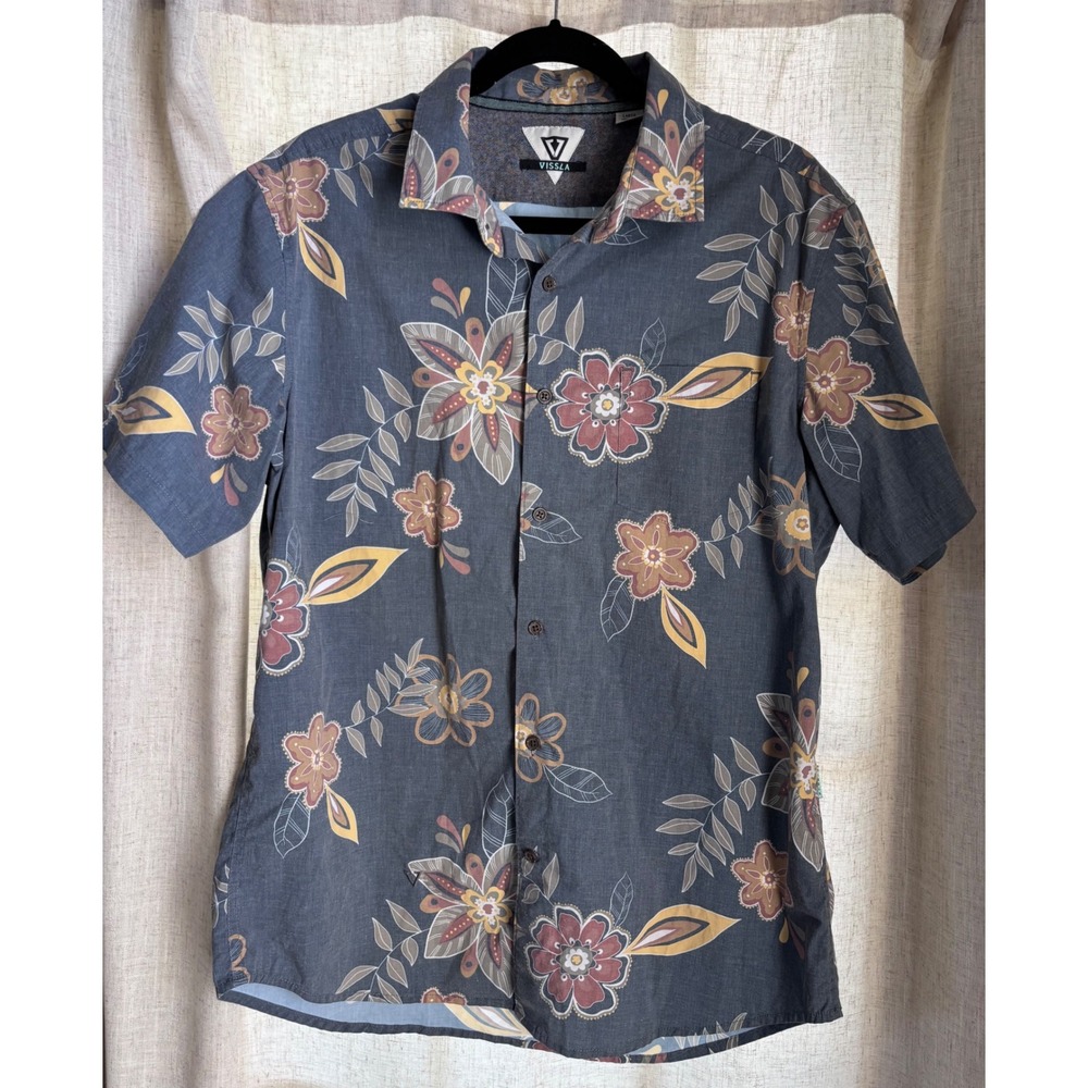 Vissla Mens Large Floral Button Front Shirt Tropical Surf M502VWAF Short Sleeve